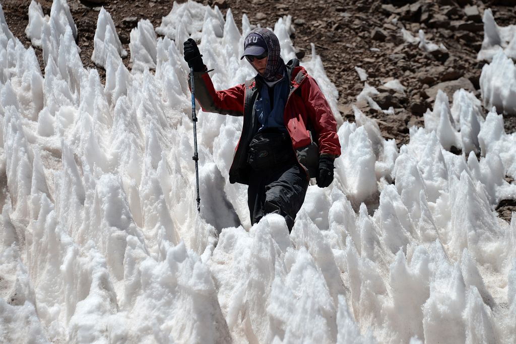 16 Jerome Ryan Picking His Way Through The Ice Penitentes Just Before Plaza de Mulas Aconcagua Base Camp